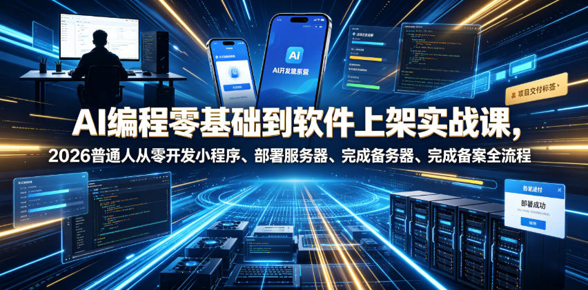 AI编程零基础到软件上架实战课，2026普通人从零开发小程序、部署服务器、完成备案全流程项目落地教程-网创之家