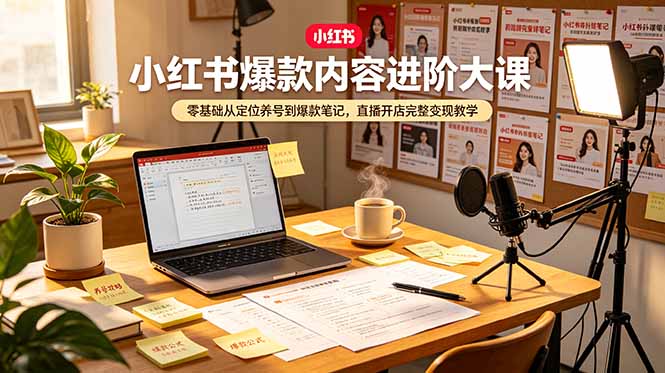 小红书爆款内容进阶大课，零基础从定位养号到爆款笔记，直播开店完整变现教学-网创之家
