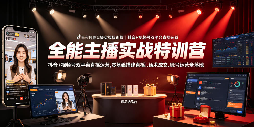 全能主播实战特训营｜抖音+视频号双平台直播运营，零基础搭建直播间、精准选品、话术成交、账号运营全落地-网创之家