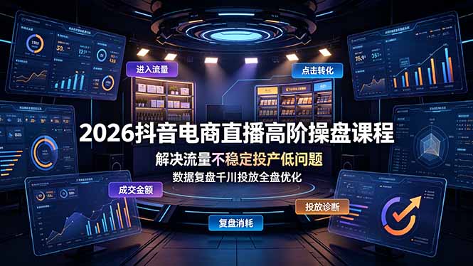 2026抖音电商直播高阶操盘课程，解决流量不稳定投产低问题，数据复盘千川投放全盘优化-网创之家