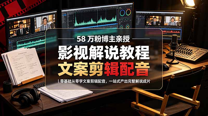 58 万粉博主荧幕春秋亲授影视解说教程｜零基础从零学文案剪辑配音，一站式产出完整解说成片-网创之家