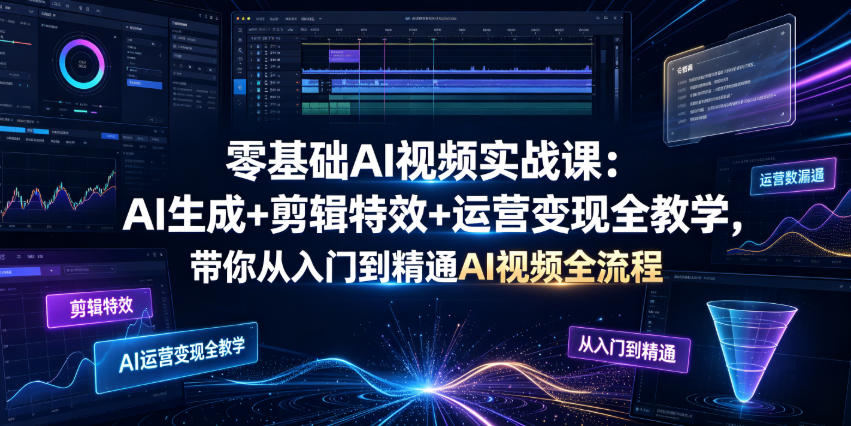零基础AI视频实战课：AI生成+剪辑特效+运营变现全教学，带你从入门到精通AI视频全流程-网创之家