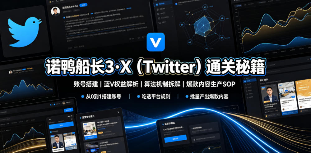 诺鸭船长3·X(Twitter)通关秘籍，涵盖账号搭建、蓝V权益解析、算法机制拆解及爆款内容生产SOP-网创之家