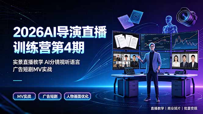 2026AI导演直播训练营第4期，实景直播教学AI分镜视听语言，广告短剧MV实战，解决人物画面崩坏痛点-网创之家