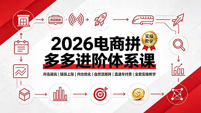 2026电商拼多多进阶体系课，开店避坑，链接上架，内功优化，自然流矩阵｜直通车付费｜全套实操教学-网创之家