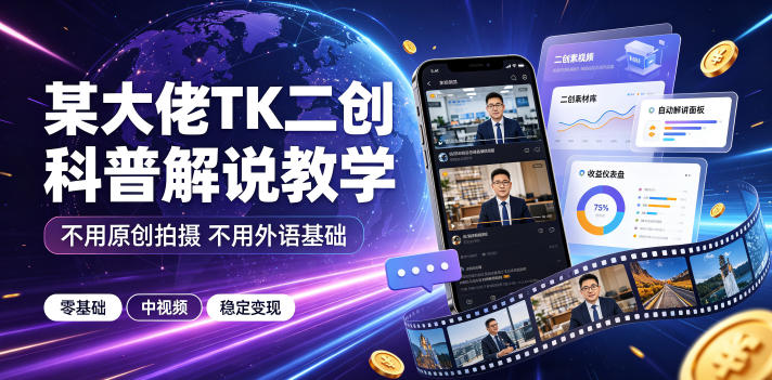某大佬TK二创科普解说教学，不用原创拍摄不用外语基础，零基础做TikTok中视频稳定变现-网创之家