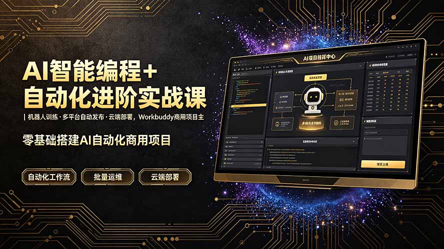 AI智能编程+自动化进阶实战课｜机器人训练·多平台自动发布·云端部署，Workbuddy商用项目全流程教学-网创之家