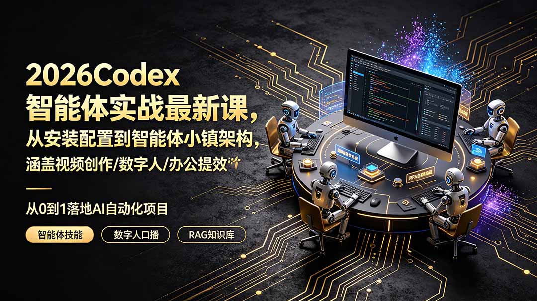 2026Codex智能体实战最新课，从安装配置到智能体小镇架构，涵盖视频创作/数字人/办公提效全技能-网创之家