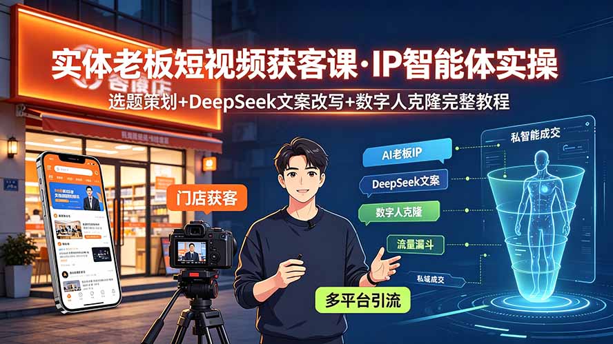 实体老板短视频获客课·IP智能体实操｜选题策划+DeepSeek文案改写+数字人克隆完整教程-网创之家