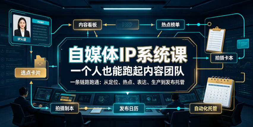 自媒体IP系统课，一个人也能跑起内容团队，一条链路跑通，从定位、热点、表达、生产到发布托管-网创之家