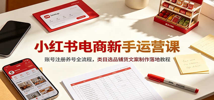 小红书电商新手运营课：账号注册养号全流程，类目选品铺货文案制作落地教程-网创之家