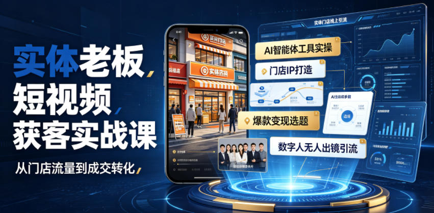 实体老板短视频获客实战课｜AI智能体工具全套实操、门店IP打造、爆款变现选题、数字人无人出镜引流完整教程-网创之家