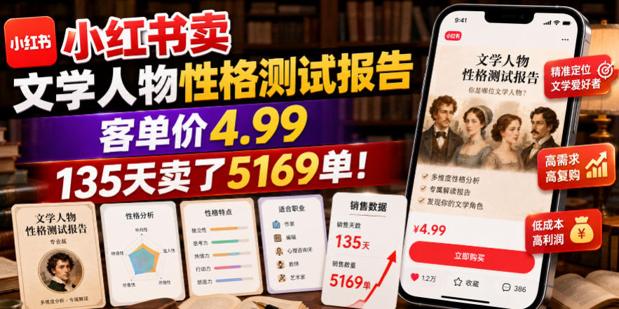 小红书卖文学人物性格测试报告,客单价4.99,135天卖了5169单!-网创之家