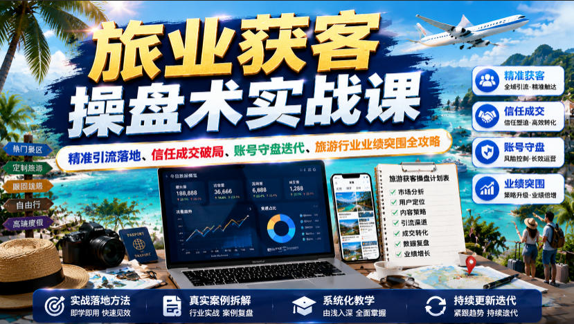 旅业获客操盘术实战课｜精准引流落地、信任成交破局、账号守盘迭代、旅游行业业绩突围全攻略-网创之家