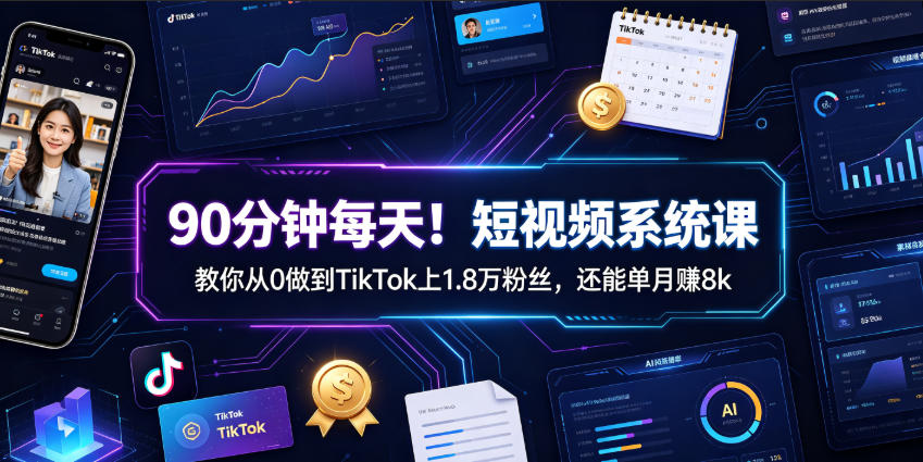 90分钟每天！短视频系统课教你从0做到TikTok上1.8万粉丝，还能单月賺8k【原创双语字幕】-网创之家