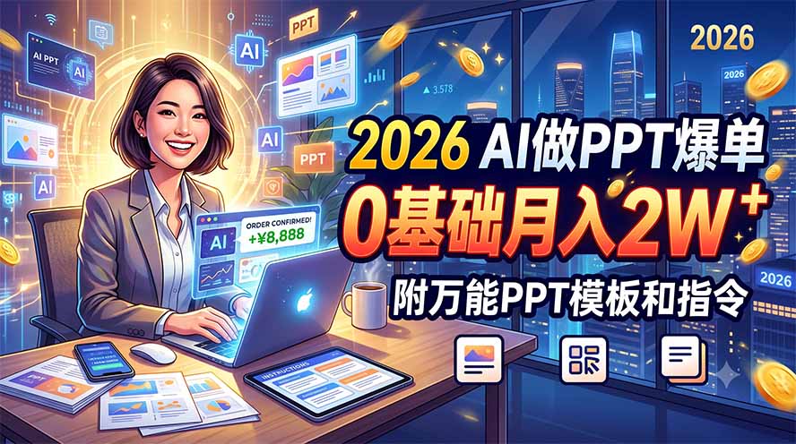 2026 AI做PPT爆单,0基础月入2W,附万能PPT模板和指令-网创之家