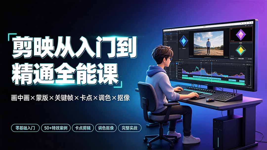 剪映从入门到精通全能课:画中画×蒙版×关键帧×卡点×调色×抠像,一站式掌握剪辑核心技能-网创之家