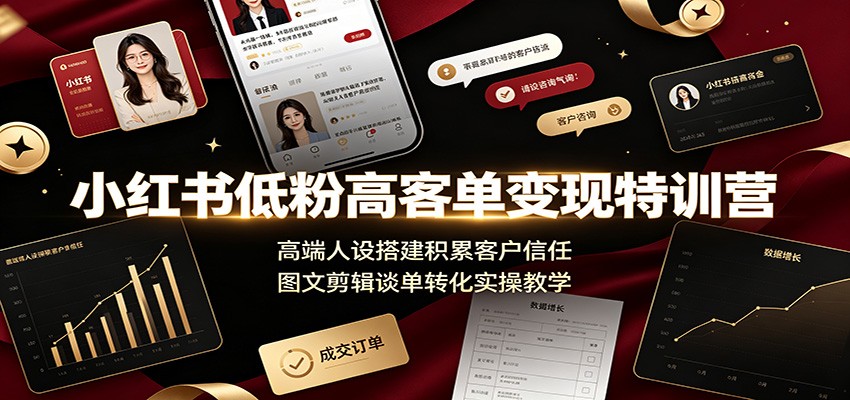小红书低粉高客单变现特训营：高端人设搭建积累客户信任，图文剪辑谈单转化实操教学-网创之家