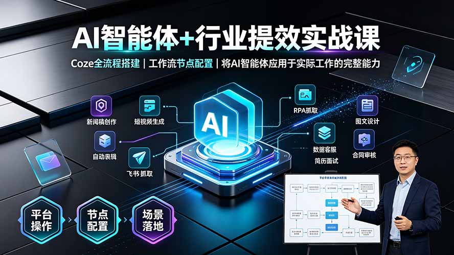 AI智能体+行业提效实战课·Coze全流程搭建｜工作流节点配置｜将AI智能体应用于实际工作的完整能力-网创之家