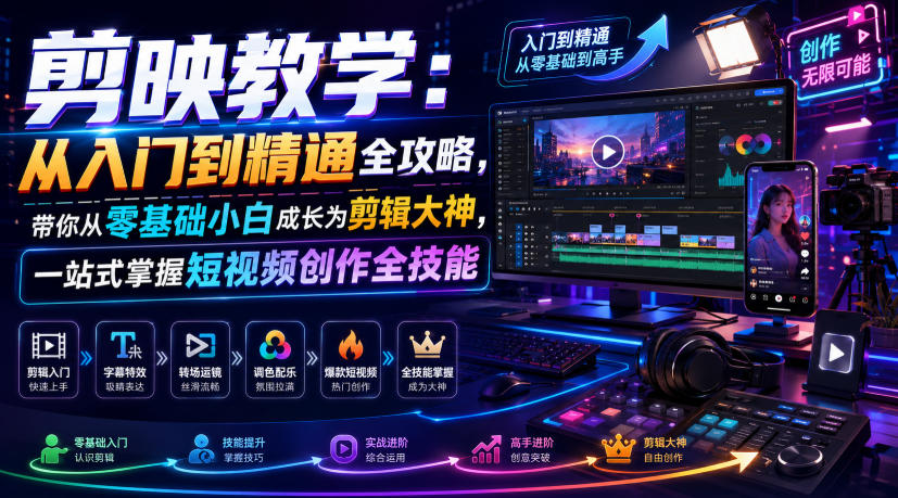 剪映教学：从入门到精通全攻略，带你从零基础小白成长为剪辑大神，一站式掌握短视频创作全技能-网创之家
