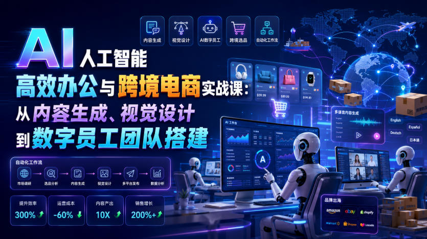 AI人工智能高效办公与跨境电商实战课:从内容生成、视觉设计到数字员工团队搭建-网创之家