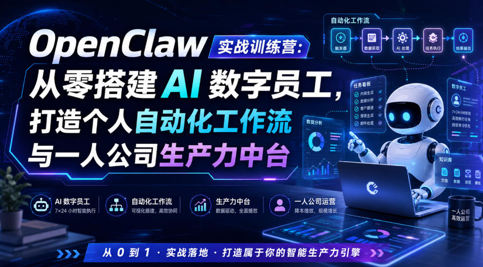 OpenClaw实战训练营:从零搭建AI数字员工,打造个人自动化工作流与一人公司生产力中台-网创之家