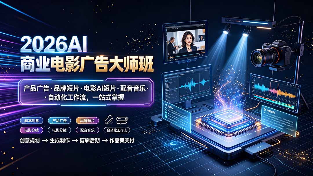 2026AI商业电影广告大师班：产品广告·品牌短片·电影AI短片·配音音乐·自动化工作流，一站式掌握-网创之家