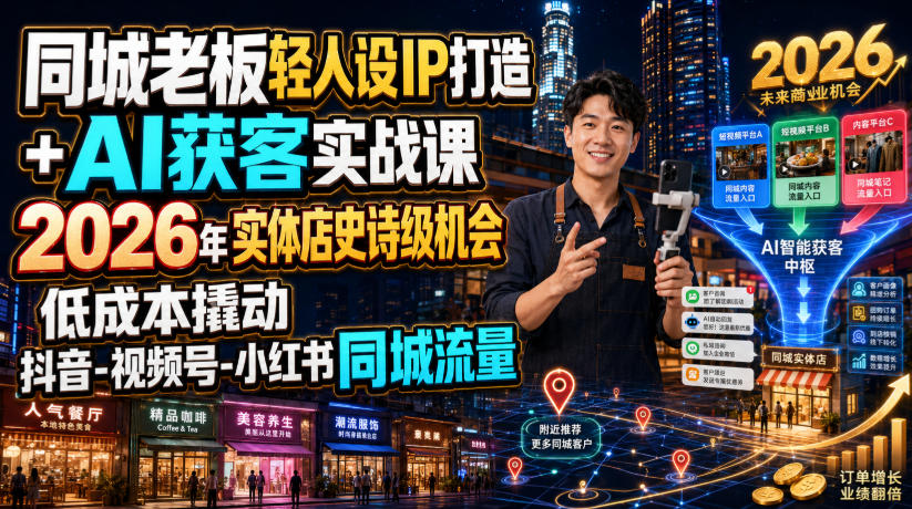 同城老板轻人设IP打造+AI获客实战课，2026年实体店史诗级机会，低成本撬动抖音-视频号-小红书同城流量-网创之家