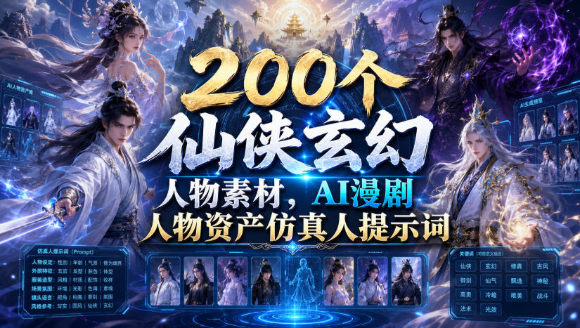200个仙侠玄幻人物素材，AI漫剧人物资产仿真人提示词-网创之家