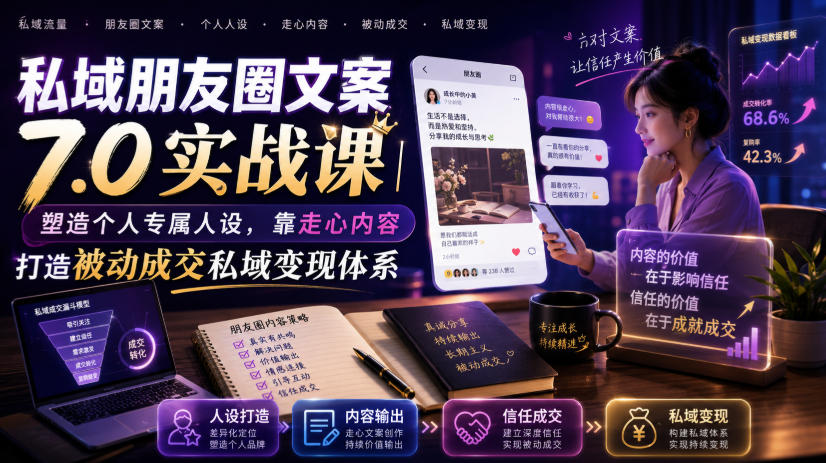 私域朋友圈文案7.0实战课｜塑造个人专属人设，靠走心内容打造被动成交私域变现体系-网创之家