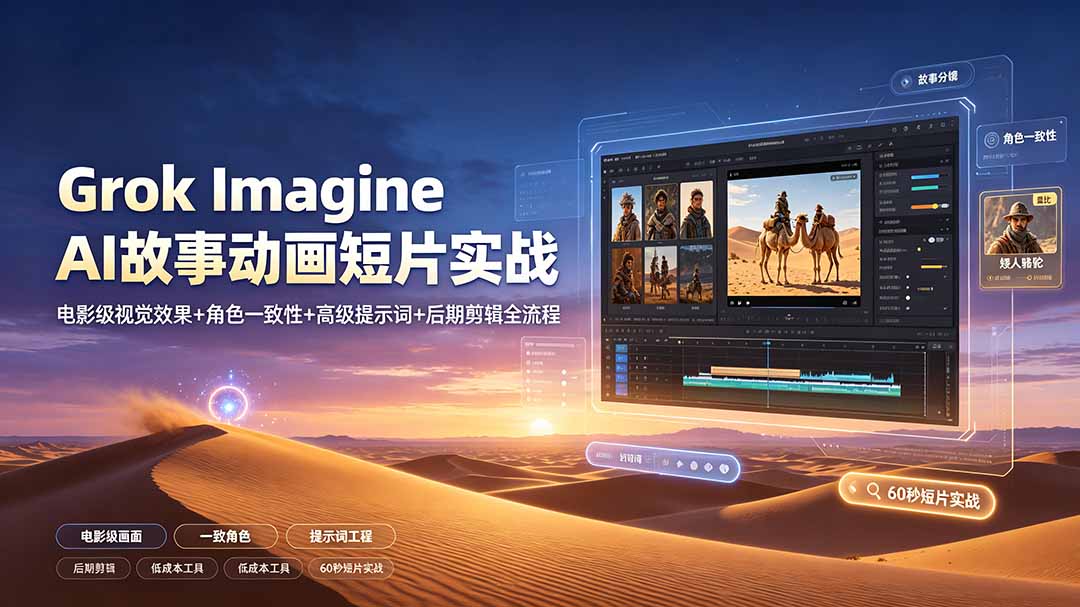 Grok Imagine AI故事动画短片实战：电影级视觉效果+角色一致性+高级提示词+后期剪辑全流程-网创之家