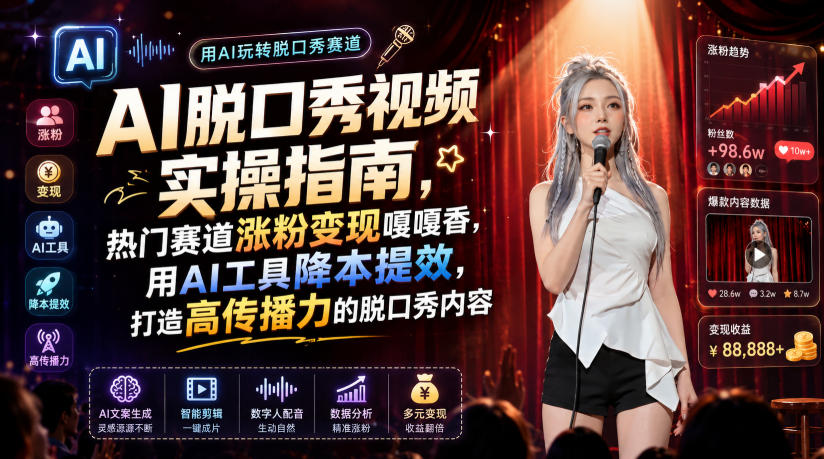 AI脱口秀视频实操指南,热门赛道涨粉变现嘎嘎香,用AI工具降本提效,打造高传播力的脱口秀内容-网创之家