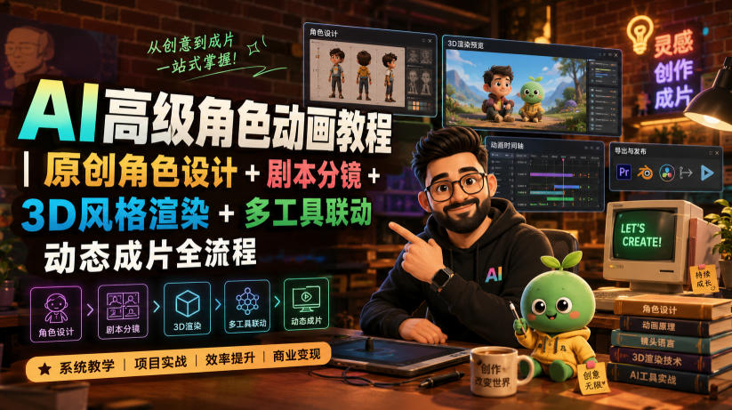 AI高级角色动画教程｜原创角色设计+剧本分镜+3D风格渲染+多工具联动动态成片全流程【中英字幕】-网创之家