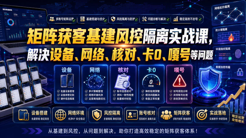 矩阵获客基建风控隔离实战课，解决设备、网络、核对、卡0、嘎号等问题-网创之家