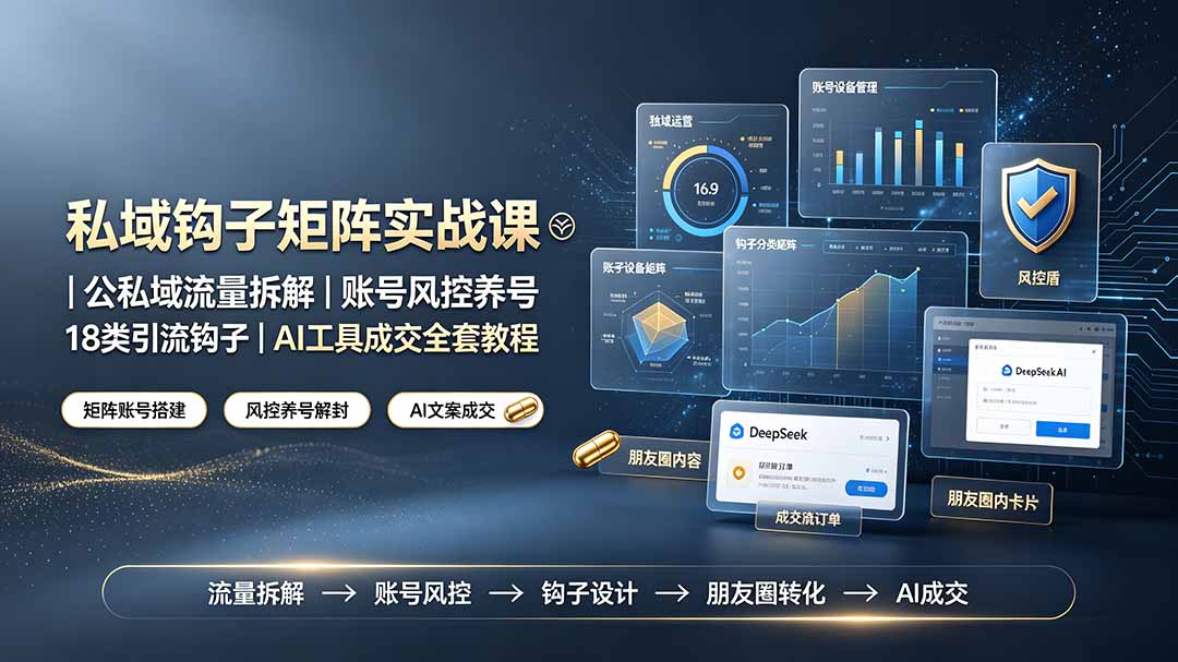 私域钩子矩阵实战课〓公私域流量拆解｜账号风控养号｜18类引流钩子｜AI工具成交全套教程-网创之家