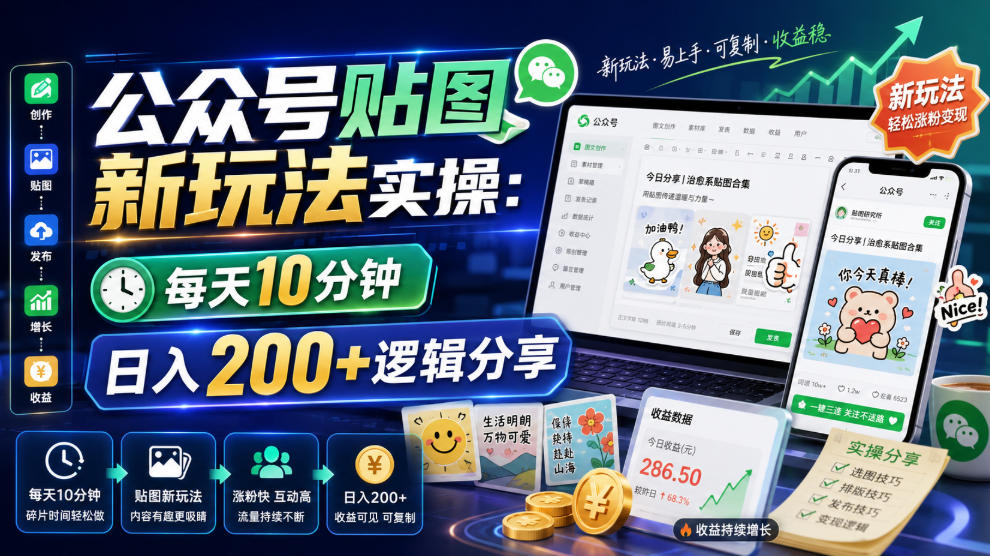 公众号贴图新玩法实操，每天10分钟，日入200+逻辑分享-网创之家
