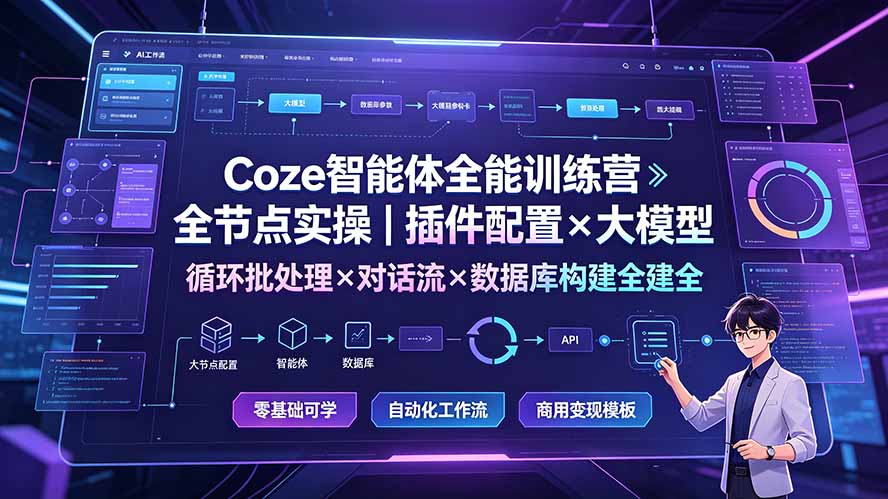 Coze智能体全能训练营：全节点实操｜插件配置×大模型×循环批处理×对话流×数据库构建全教学-网创之家