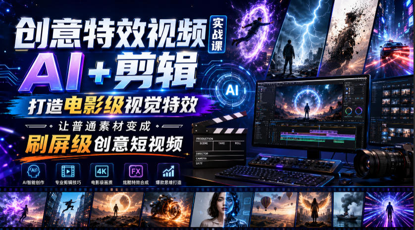 创意特效视频实战课，AI+剪辑打造电影级视觉特效，让普通素材变成刷屏级创意短视频-网创之家