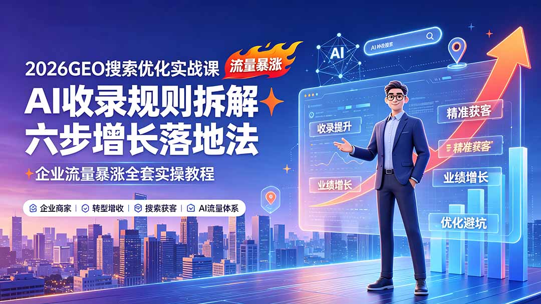 2026GEO搜索优化实战课：AI收录规则拆解｜六步增长落地法｜企业流量暴涨全套实操教程-网创之家