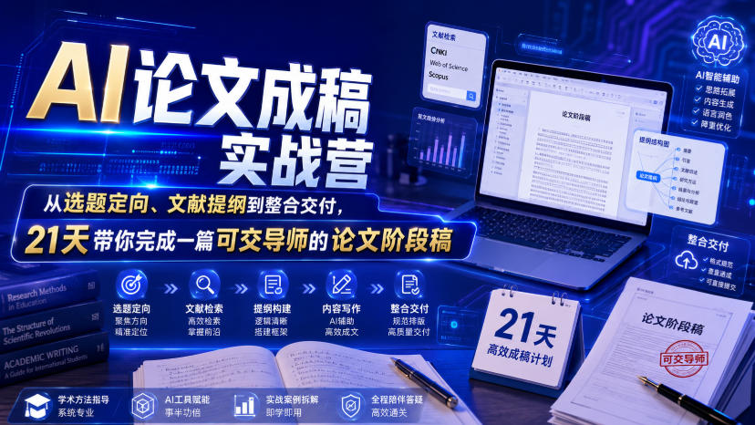 AI论文成稿实战营,从选题定向、文献提纲到整合交付,21天带你完成一篇可交导师的论文阶段稿-网创之家