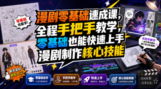 漫剧零基础速成课，全程手把手教学，零基础也能快速上手漫剧制作核心技能-网创之家