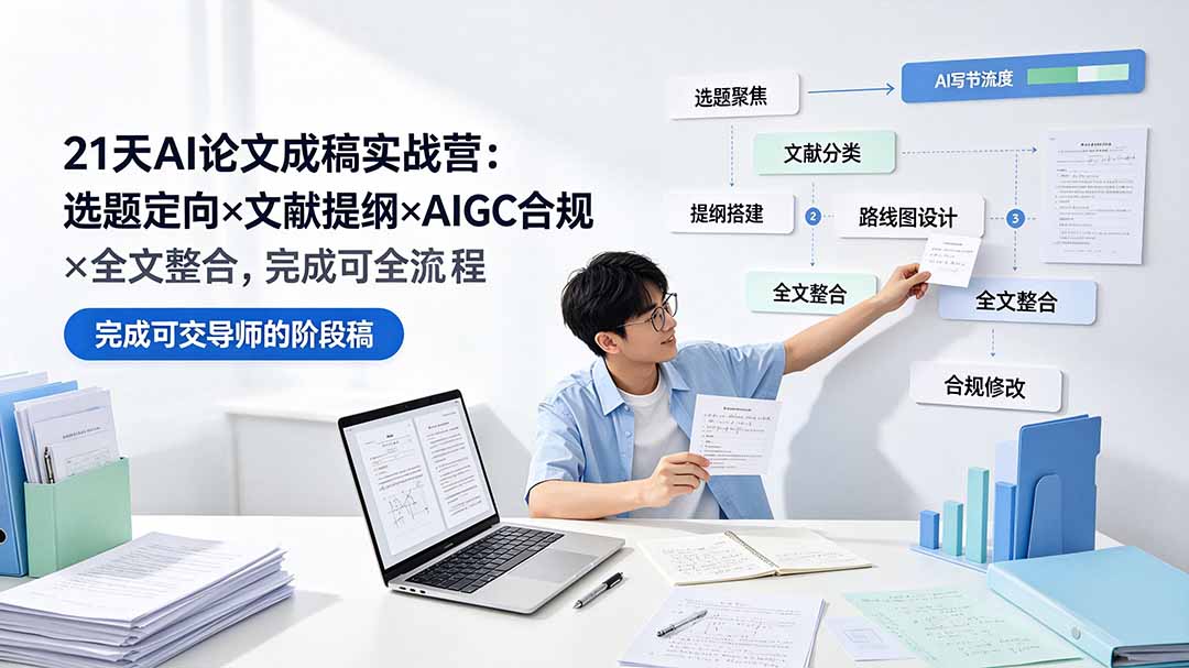 21天AI论文成稿实战营：选题定向×文献提纲×AIGC合规×全文整合，完成可交导师的阶段稿-网创之家