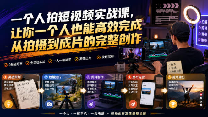 一个人拍短视频实战课，让你一个人也能高效完成从拍摄到成片的完整创作-网创之家