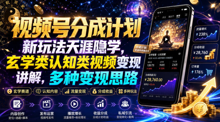 视频号分成计划新玩法天涯隐学，玄学类认知类视频变现讲解，多种变现思路-网创之家