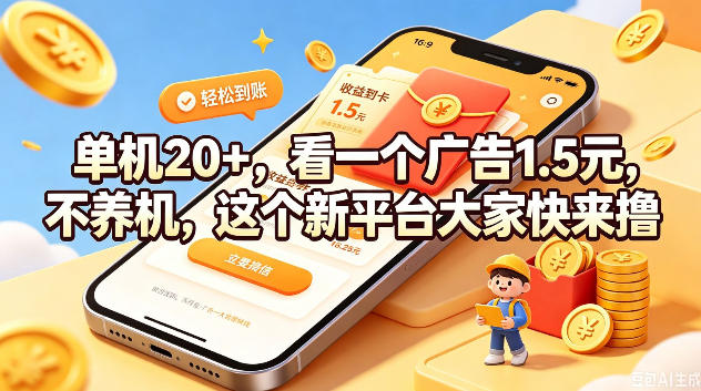单机20+，看一个广告1.5米，不养机，这个新平台大家快来撸【揭秘】-网创之家