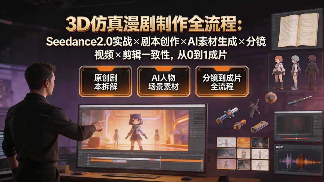 3D仿真漫剧制作全流程：Seedance2.0实战×剧本创作×AI素材生成×分镜视频×剪辑一致性，从0到1成片-网创之家