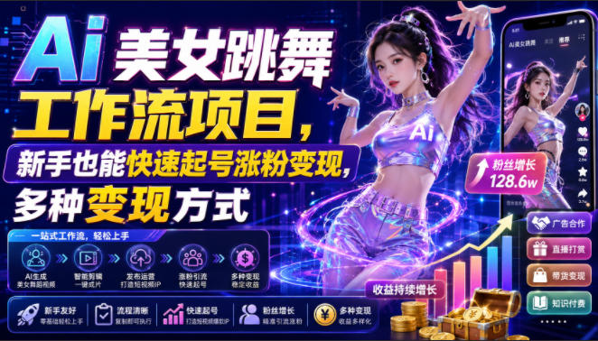 Ai美女跳舞工作流项目，新手也能快速起号涨粉变现，多种变现方式-网创之家