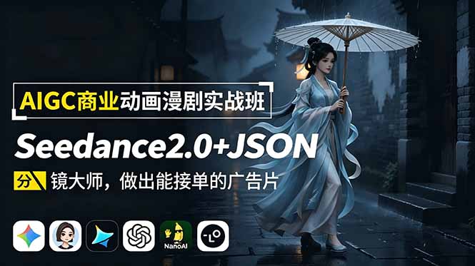 AIGC商业动画漫剧实战班-更新：Seedance2.0+JSON分镜大师，做出能接单的广告片-网创之家