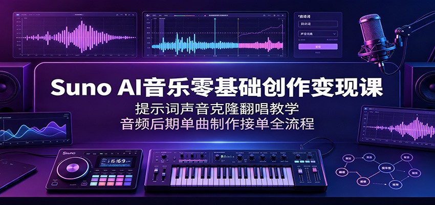 Suno AI音乐零基础创作变现课：提示词声音克隆翻唱教学，音频后期单曲制作接单全流程-网创之家