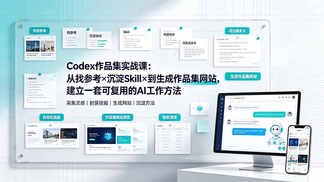 Codex作品集实战课：从找参考×沉淀Skill×到生成作品集网站，建立一套可复用的AI工作方法-网创之家